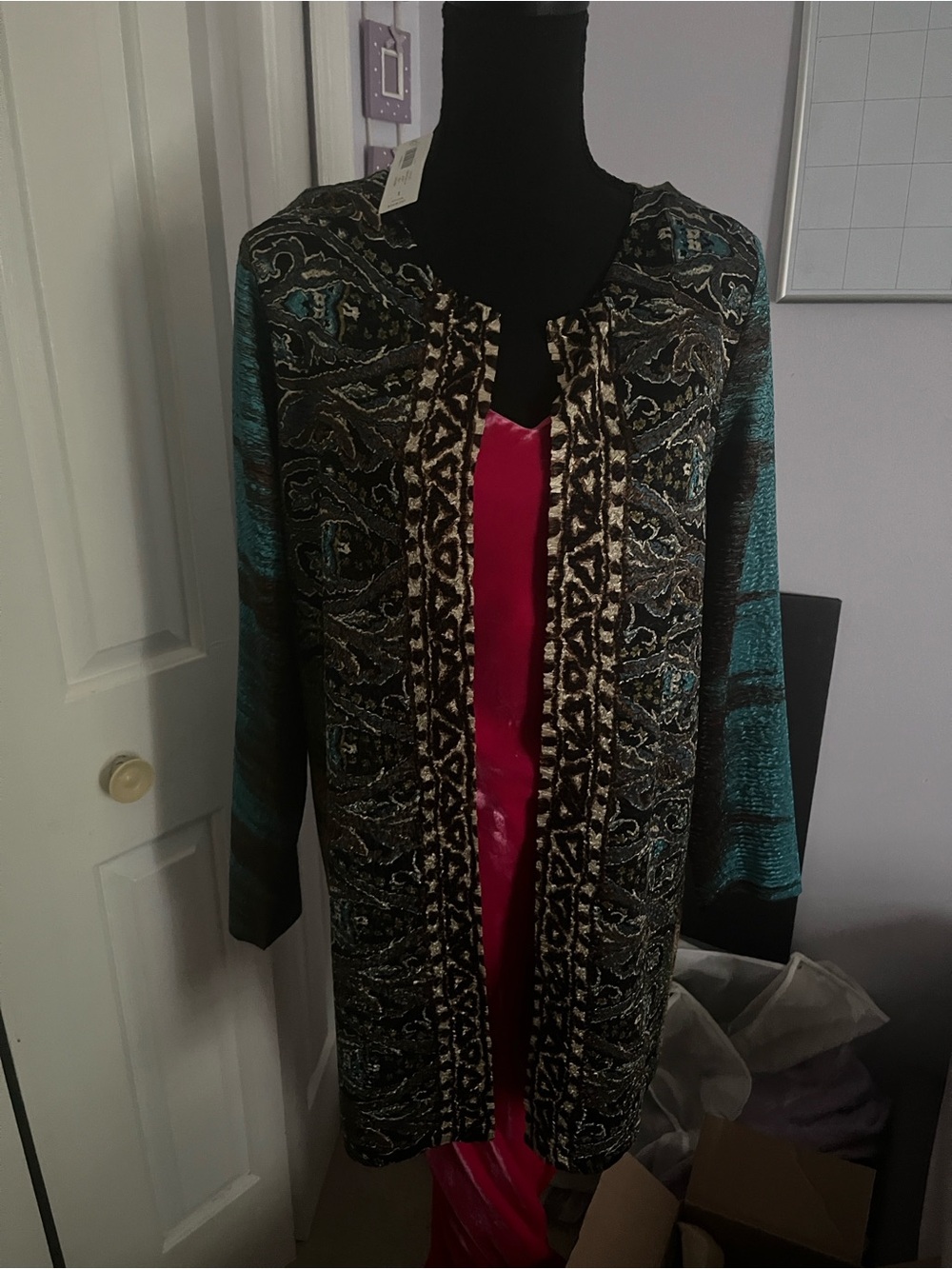 Chico's Multicolor Embroidered Open-Front Cardigan